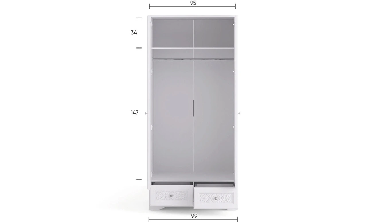 Шкаф двухдверный с ящиками Arya, цвет: белый фото - 4 - большое изображение